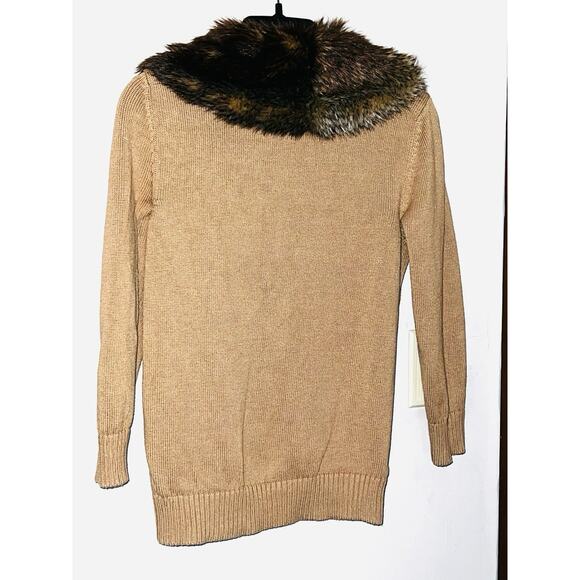 JONES NEW YORK SIGNATURE LT BROWN FAUX FUR COLLAR CARDIGAN M / MEDIUM - Picture 4 of 6